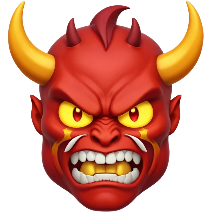 Muscular red demon emoji, 3D cartoon style, angry face, glowing eyes, unique horns. emoji