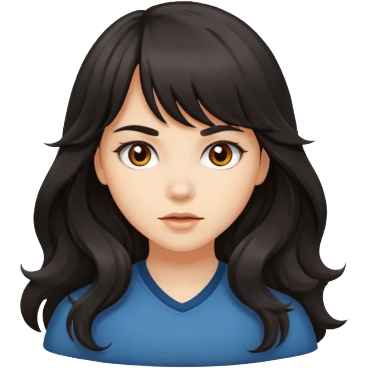 A girl with long wavy hair and bangs, radiating fierce confidence. emoji