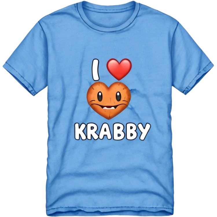 Blue shirt with the text I love KRABBY. And the shirt has holes emoji