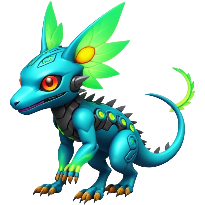 Tropical lush warm-colored modern colorful neon-colored cyber-Fakémon-Digimon-Trico-creature emoji