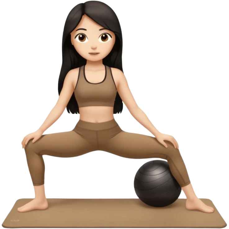pilates girl in brown set whit black long hair  emoji