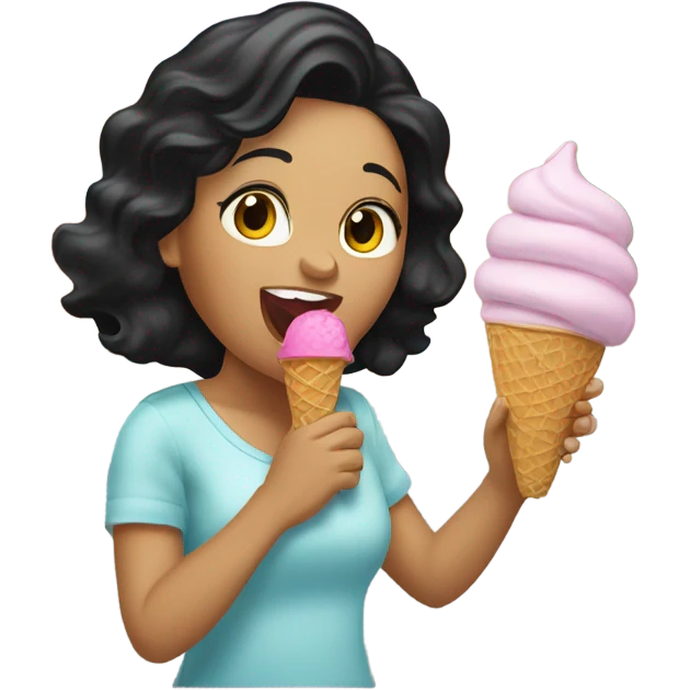 Black haired Latina licking ice cream emoji