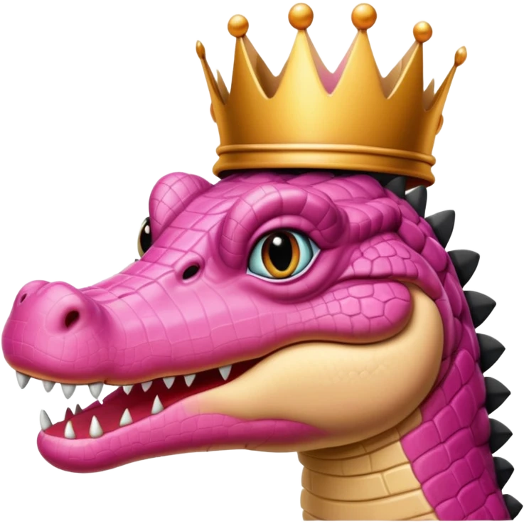 face of a pink crocodile wearing a black crown, looking forward emoji