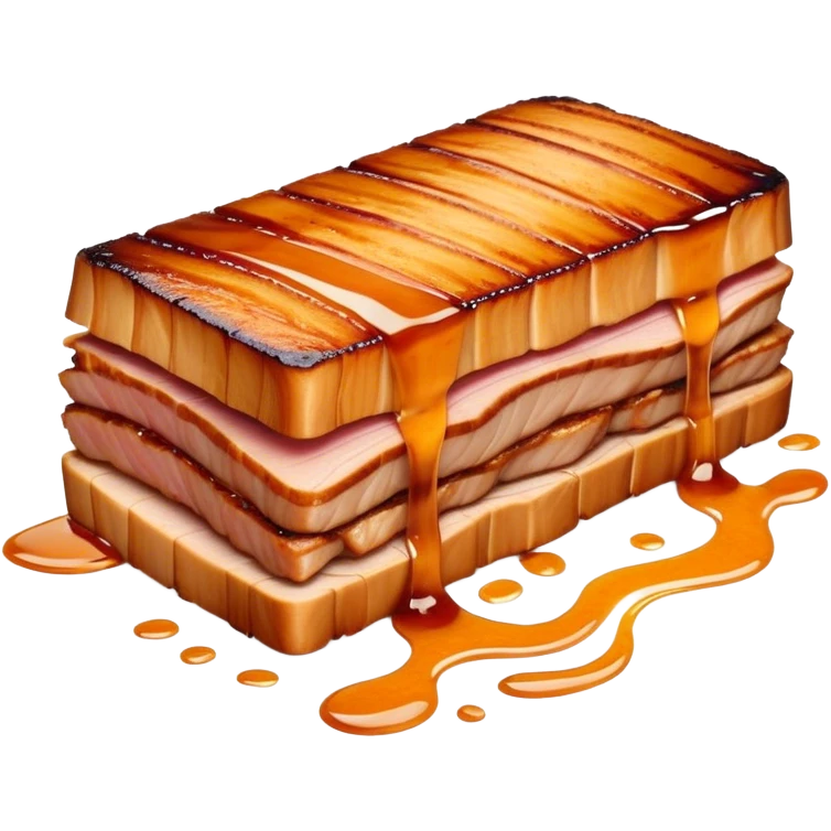 Cinematic tender pork belly, slow-roasted to perfection, crispy caramelized edges, glistening with juices, sliced into thick, rich layers, warm golden tones, luxurious and indulgent. emoji