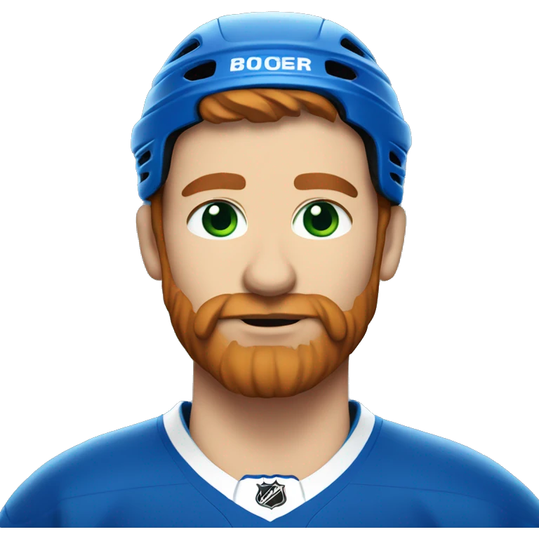 hockey player wearing blue helmet, with green eyes and red beard emoji
