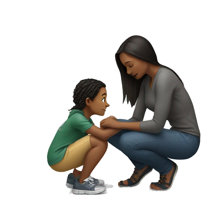 Woman crouching next to a kid emoji