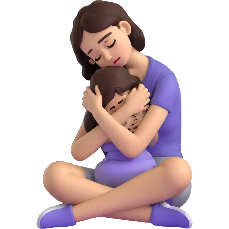 woman sitting on floor hugging her knees while crying emoji