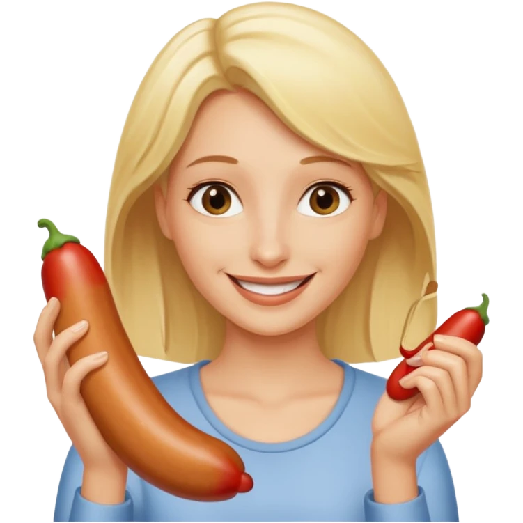 Naked blonde with both hands grabbing weiner emoji