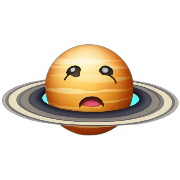planet Saturn with a cartoon face with tongue emoji