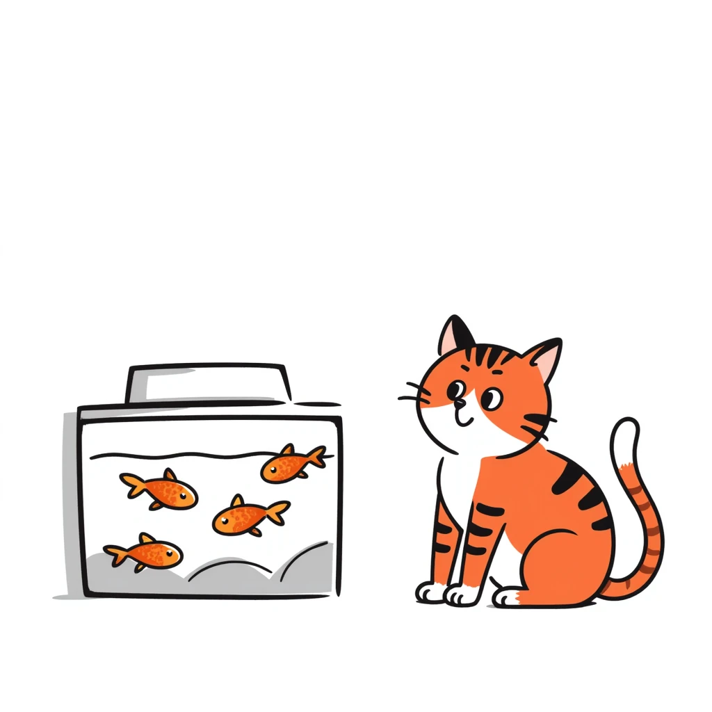 A red-haired cat and a goldfish aquarium emoji