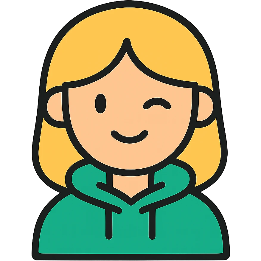 a blonde girl in a green hoodie winking emoji