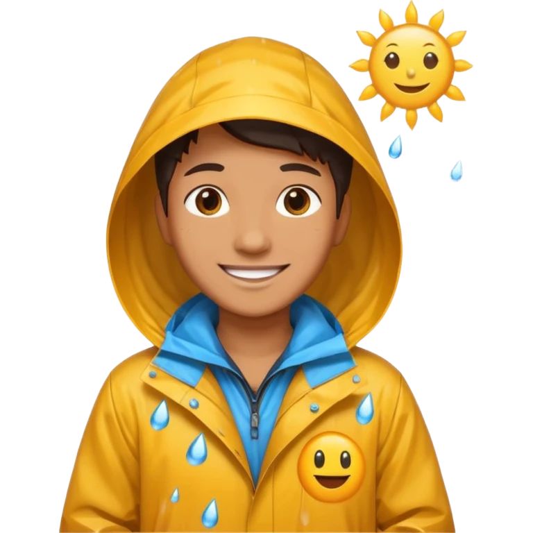 create a realistic emoji of a weather situations with a logistic worker in it, sun, rain, snow emoji