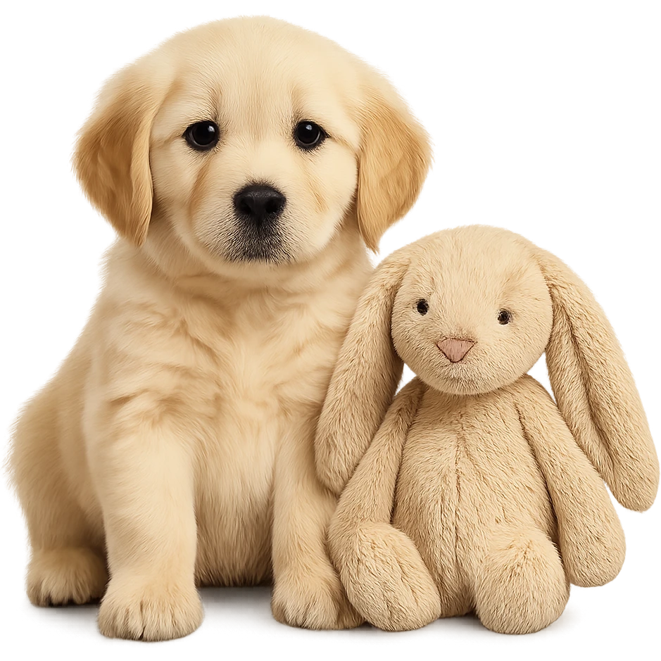 cute golden retriever puppy jellycat bunny plushie emoji