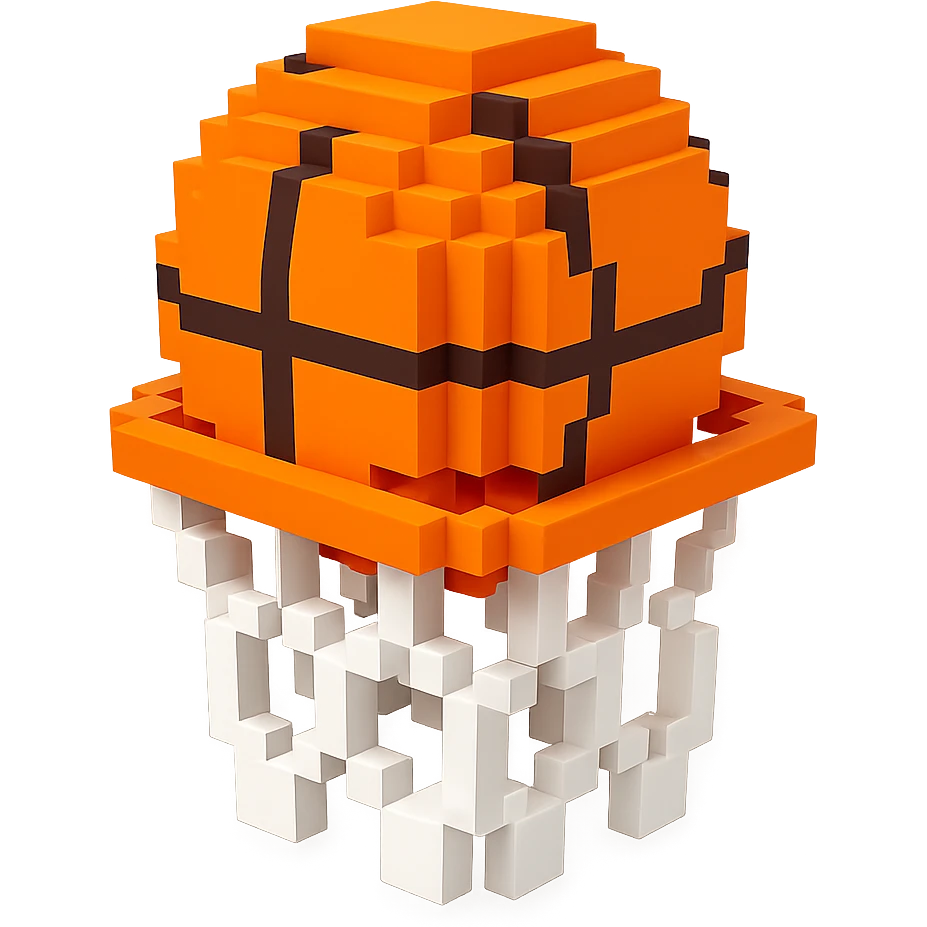 A voxel-style basketball in a net emoji
