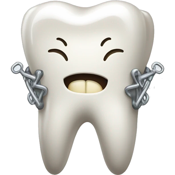 a tooth with a metalic brace emoji