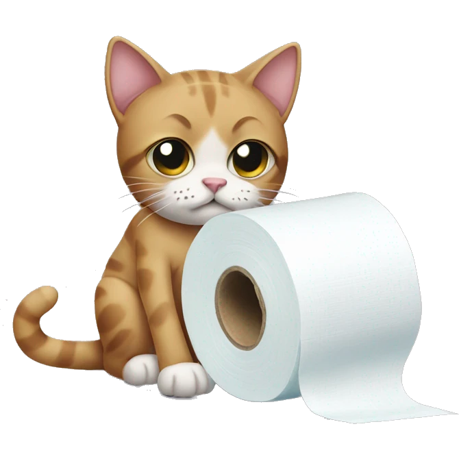 A sad cat cryin with toilet paper emoji