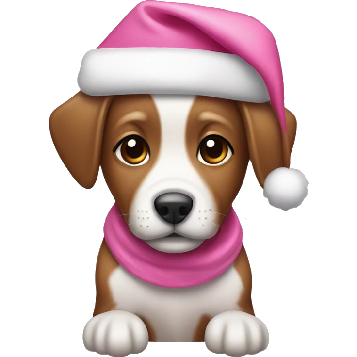 Brown puppy with a pink Santa hat emoji