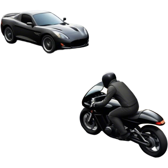 An icon showing a car and a motorcycle speeding through a winding road, with the car’s sleek silhouette blending into the curve of the road while the motorcycle zips past. The scene should capture the thrill of the ride, the freedom of the open road. transparent background. emoji