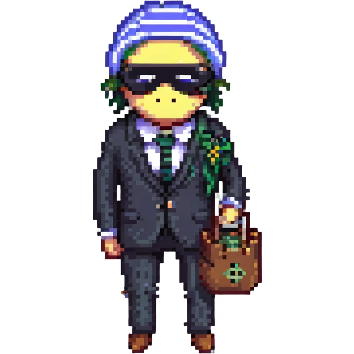 A thief with a bag of money on his back, wearing a striped suit and a black eye mask emoji