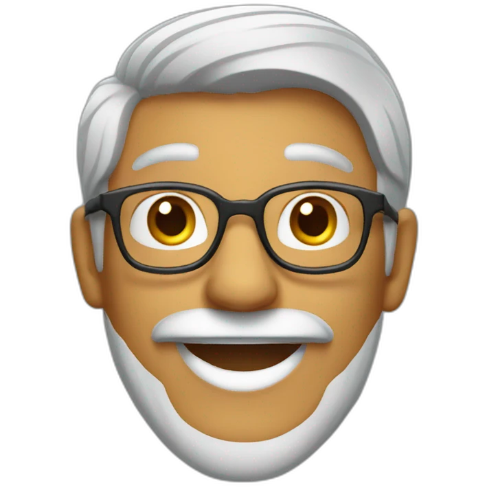 A smiling Indian man with grey hair, beard, glasses, and a gold tooth emoji