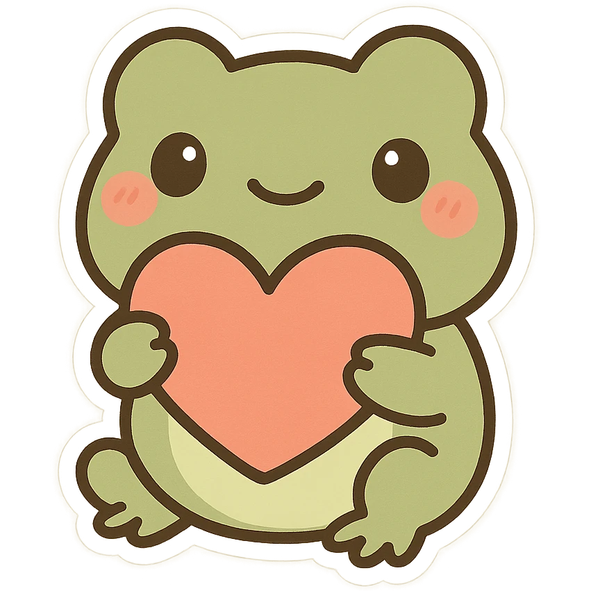 cute frog holding a heart emoji