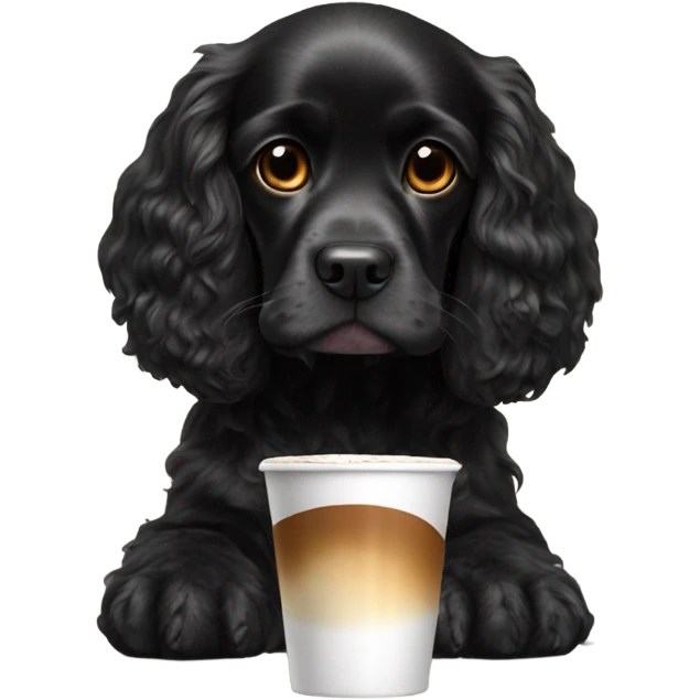 Black cocker spaniel drinking capucino emoji