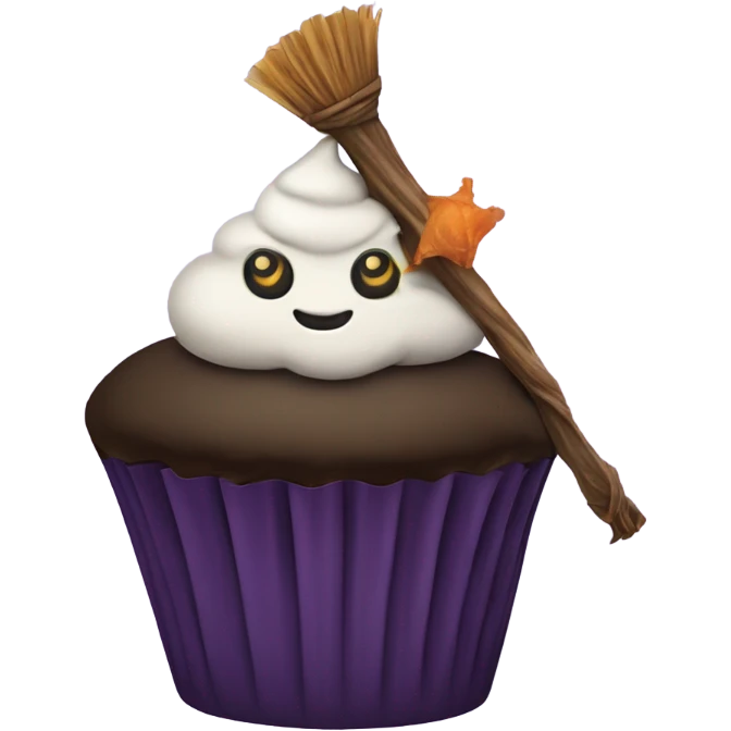 Cupcake on a witch’s broom  emoji