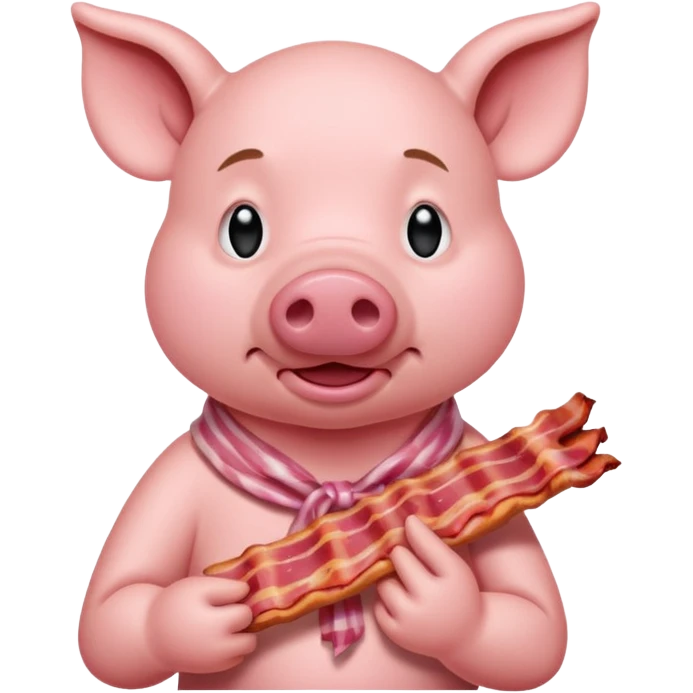 Piglet with bacon in its hand with a discussed face saying ew  emoji