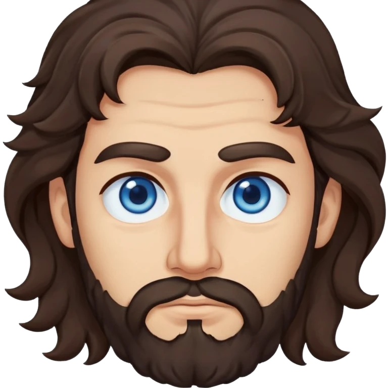 Lebanese man with one blue eye and one brown eye, dark brown longish wavy hair, light beard, closed mouth, kind expression, blue shirt emoji