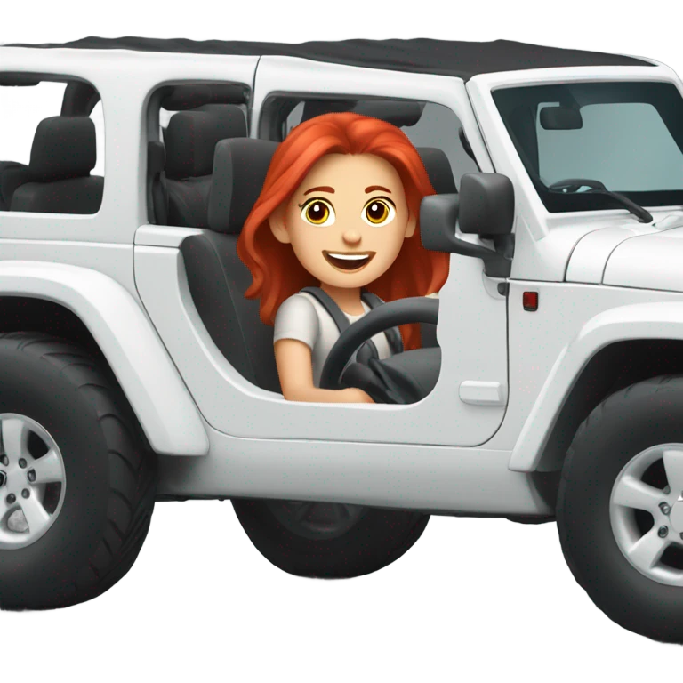 White Jeep with a red headed girl driving emoji