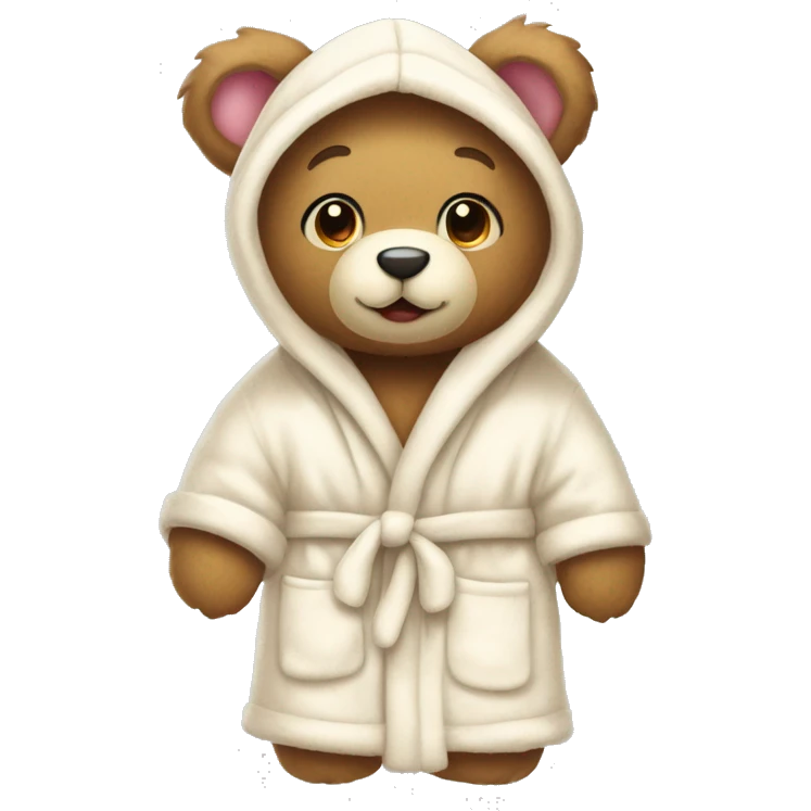 teddy bear that’s wearing a cream bunny dressing gown with the hood up emoji