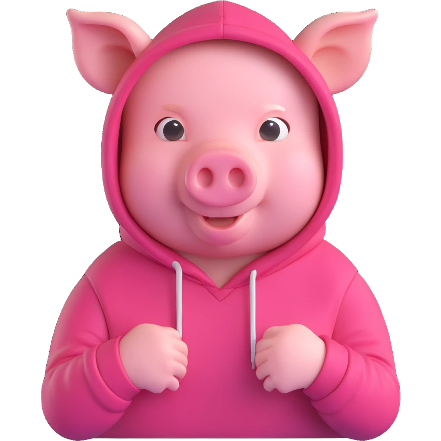 John Pork, pig with a hoodie, urban style, confident pose, 3D emoji style emoji