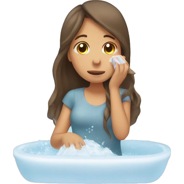 long brown hair girl washing her face emoji