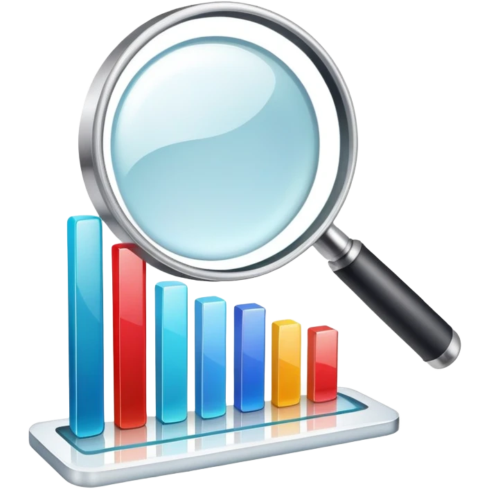 magnifying glass with a growing bar chart inside emoji