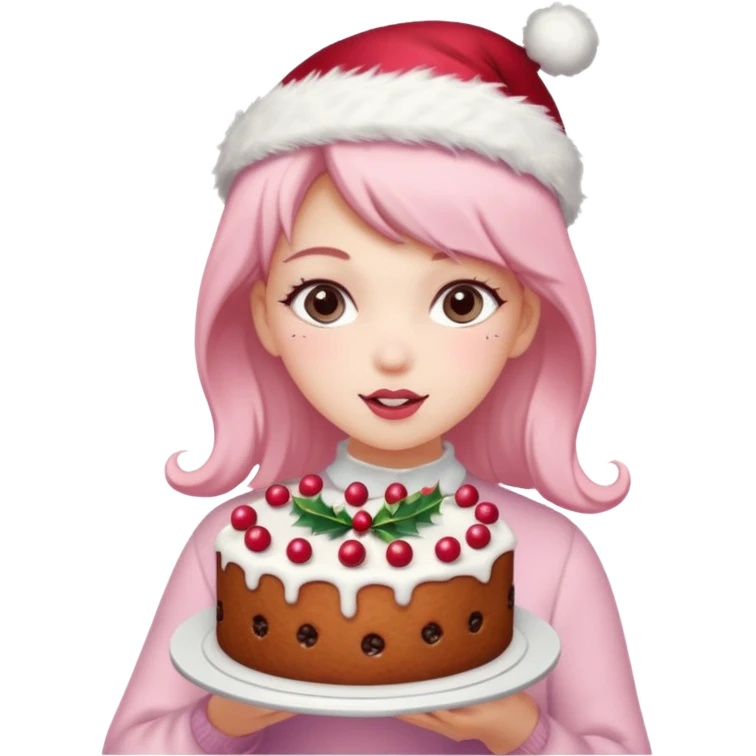 pastel pink girl eating christmas cake emoji