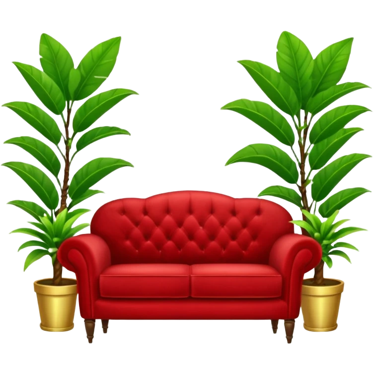 red velvet luxury couch with a stand mic and houseplant emoji