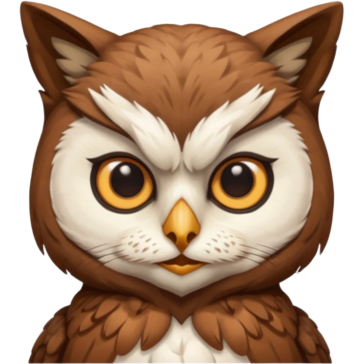 An cats head with a brown on top of the head of the cat the cats head infused with an white owls body with brown wings emoji