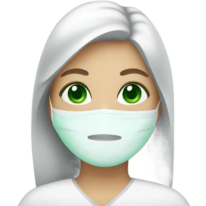 Lady with face mask and green eyes spa beauty full face relaxing emoji