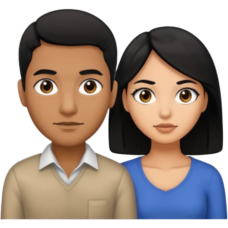 A brown man with black hair black eyes and woman with black hair black eyes emoji