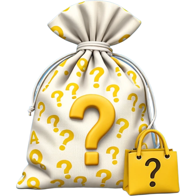 tied bag printed with q&a stuffed with yellow question marks emoji