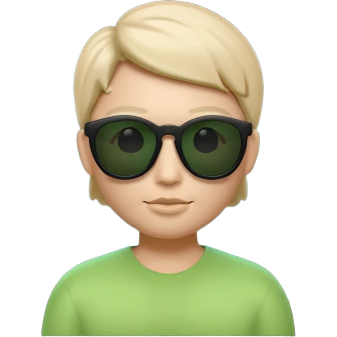 Clean 3D memoji emoji, smooth Apple emoji style, black sunglasses, calm expression, Matrix movie aesthetic, faint green code glow, minimalist, dark cinematic background, high resolution. emoji