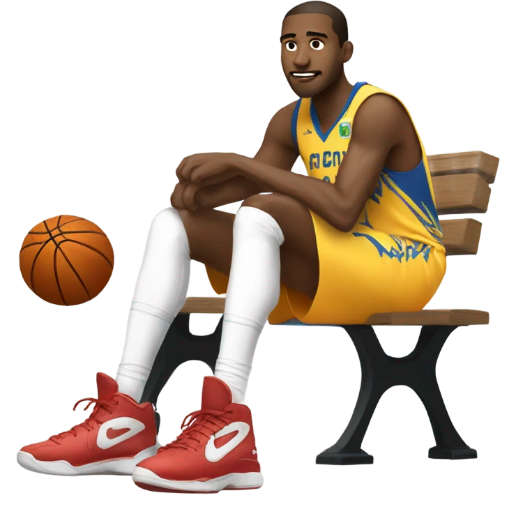 Tall basketball player sitting on bench emoji