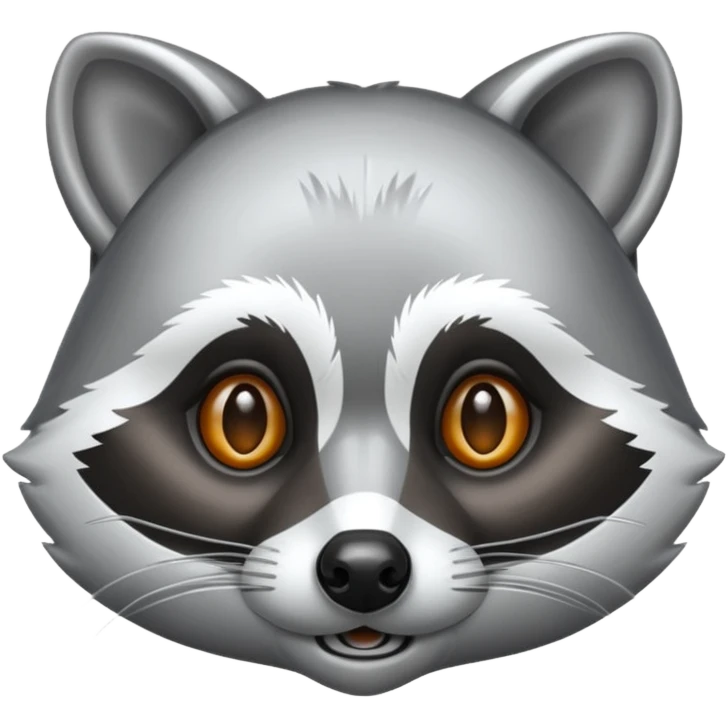 Metallic silver racoon face emoji
