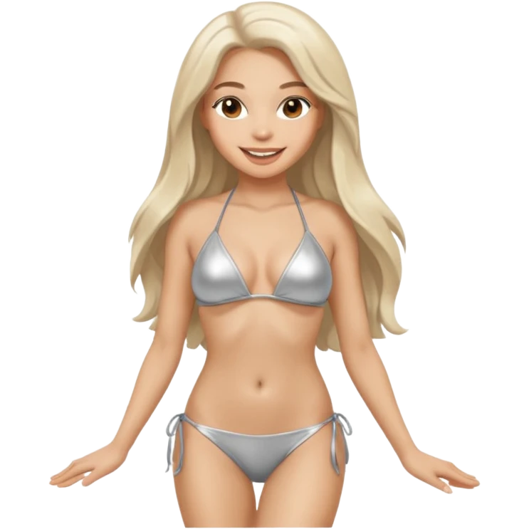 woman with light long hair in silvr bikini looking at the camera with sexy pose emoji