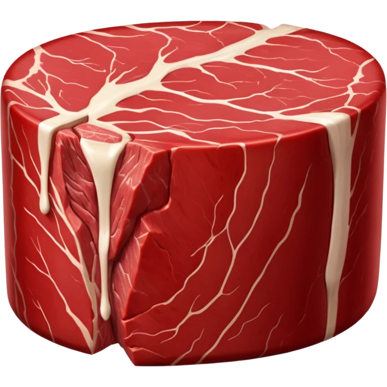 realistic beef filet, thick boneless cylindrical cut, rich red, clean glossy surface, fine muscle grain, minimal marbling, natural edge, soft contours, no plate, knife, garnish, or faces, clean 3D, soft lighting, transparent background, emoji scale emoji