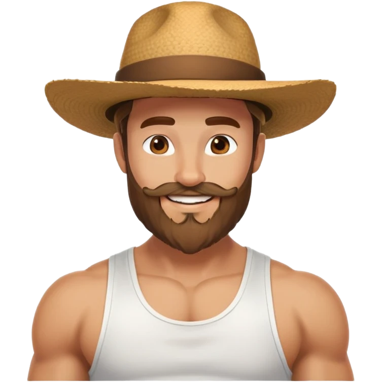 Muscular man with mid-long hair wearing a hat, big beard, smiling, white tank top emoji