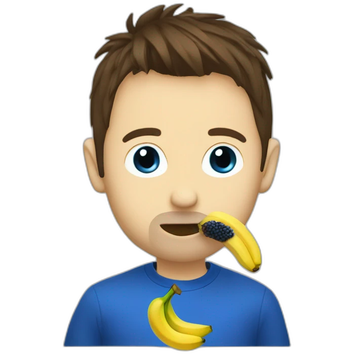 Matt Bellamy eating a banana brown hair, blue eyes emoji