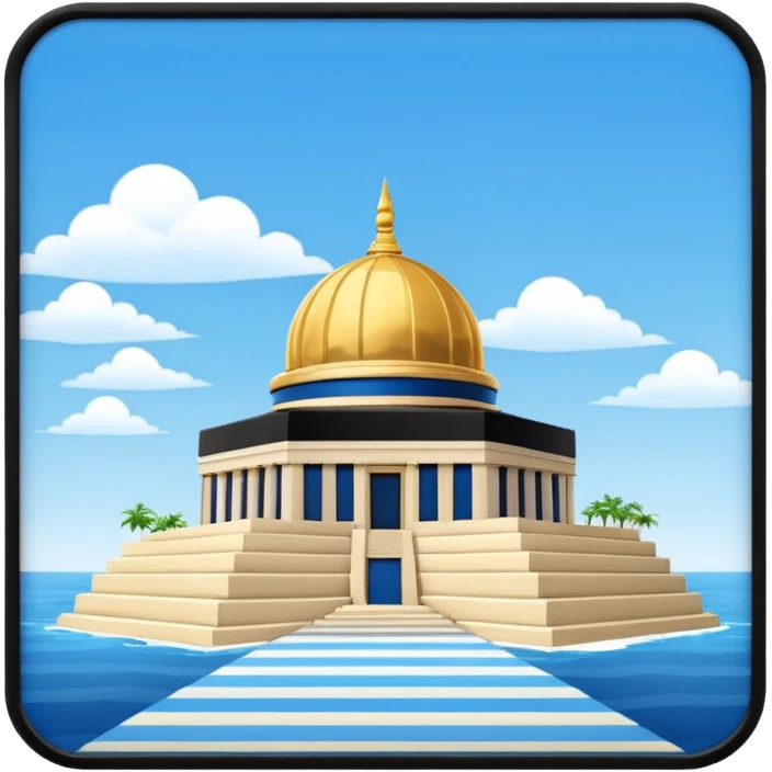 epstein island cubic temple with blue horizontal stipes on the side and a goldon dome on top emoji
