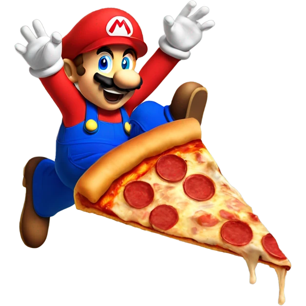 Mario jumping over a pizza emoji