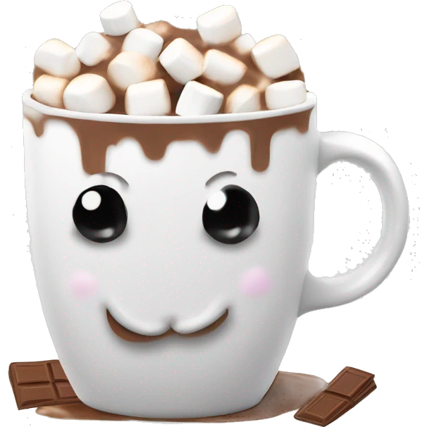 hot cocoa in white mug with marshmallows and flake emoji